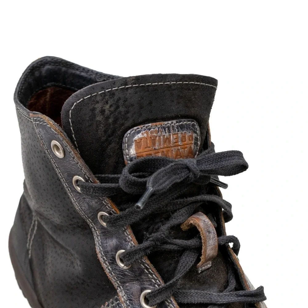 Premiata Men's High Top Leather Sneakers Black Silver Distressed Italy Size US 9